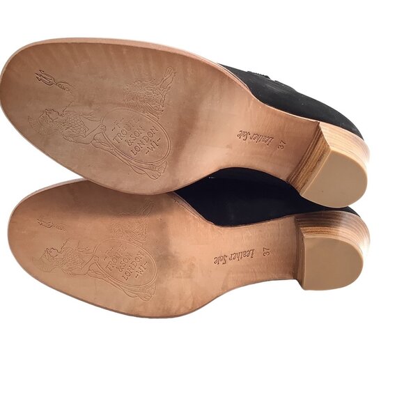 F TROUPE London 37 Quilted Suede Heeled Boots US 6.5 - 7 Bow Ankle Block Heel - Picture 7 of 10